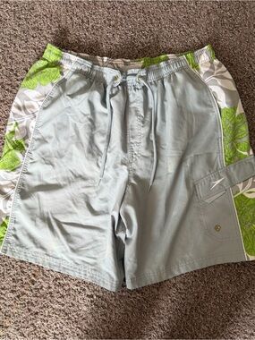 2000s Speedo Gray and Green Bathing Suit Shorts Size XL